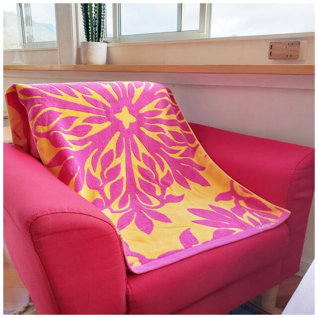 キャシーマム ハワイアンキルト柄 バスタオル ヘリコニア オレンジ  60cm×120cm