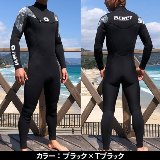 メンズウェットスーツ 3mmALL ビーウェット フルスーツ オーシャン フロントカバー ノンジップモデル BEWET OCEAN