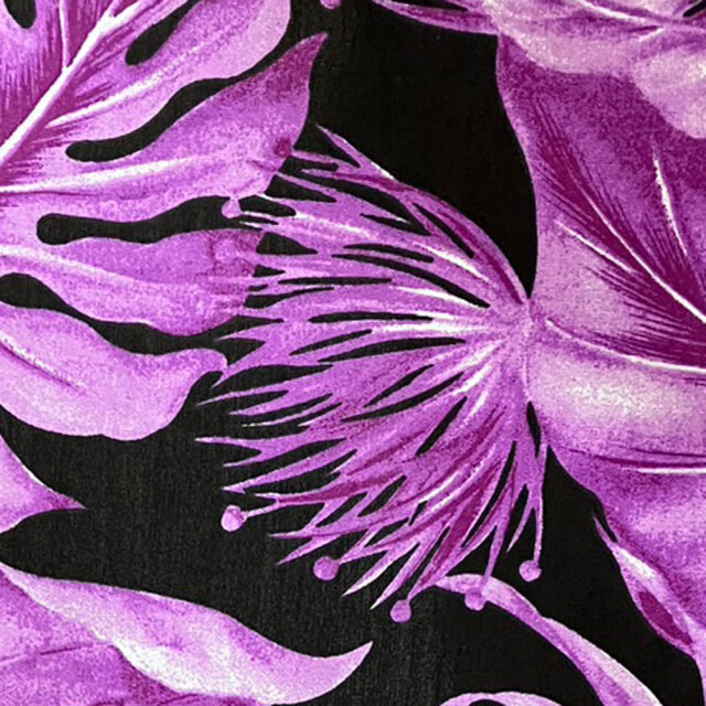 ハワイアン生地 パープル レフア モンステラ リーフ 南国