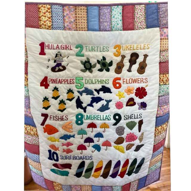 ハワイアンキルト ベビーブランケット 数字 ナンバー柄 パッチワーク風 マルチ