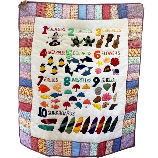 ハワイアンキルト ベビーブランケット 数字 ナンバー柄 パッチワーク風 マルチ