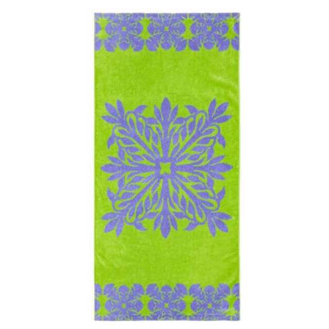 キャシーマム ハワイアンキルト柄 バスタオル ヘリコニア グリーン
