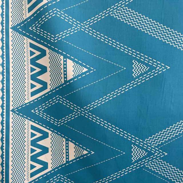 パウスカートシングル大人用 ブルー カパ タパ柄 3本ゴム 73cm 4ヤード