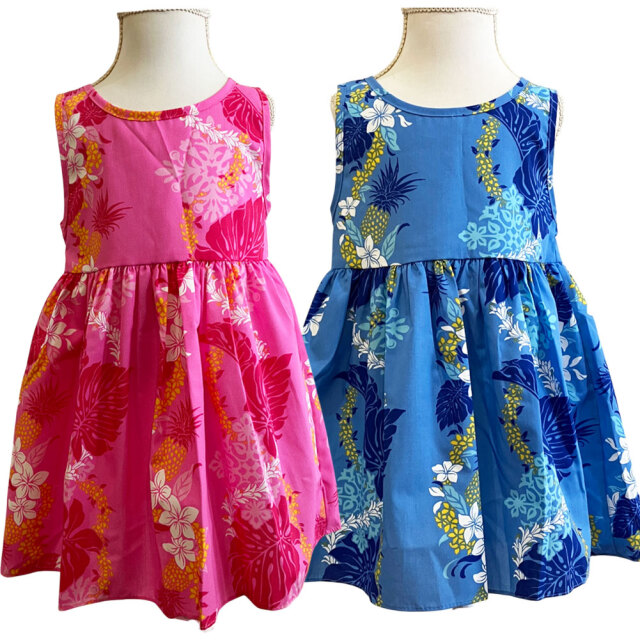 子供服ハワイアン ワンピース ピンク ブルー 2カラー ハワイアン