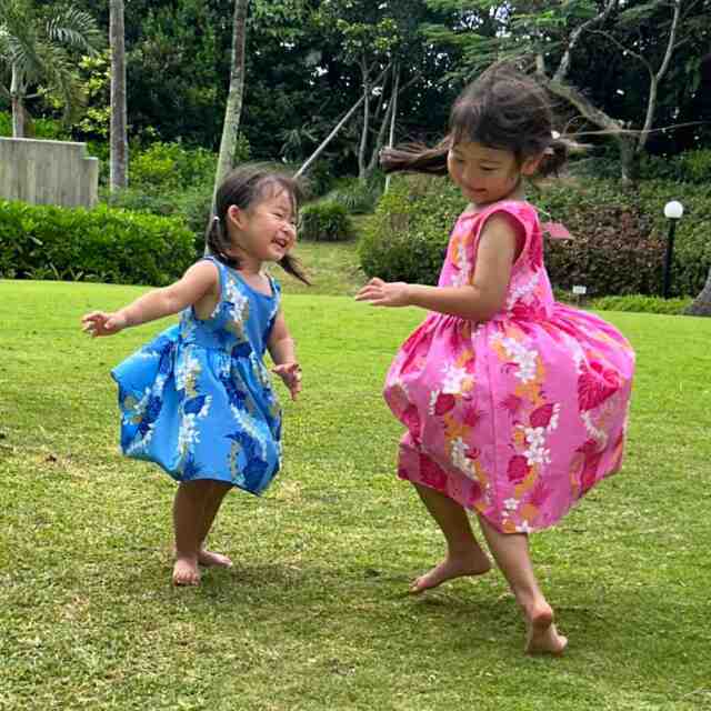 子供服ハワイアン ワンピース ピンク ブルー 2カラー