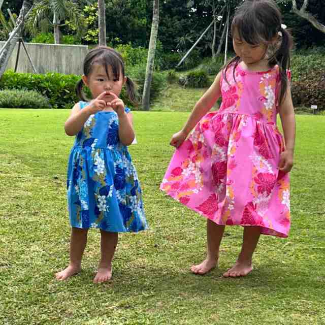 子供服ハワイアン ワンピース ピンク ブルー 2カラー