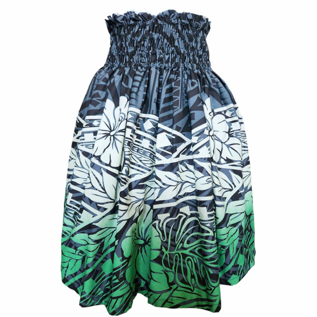 パウスカートシングル大人用 ブラックグリーン ハイビスカス モンステラ