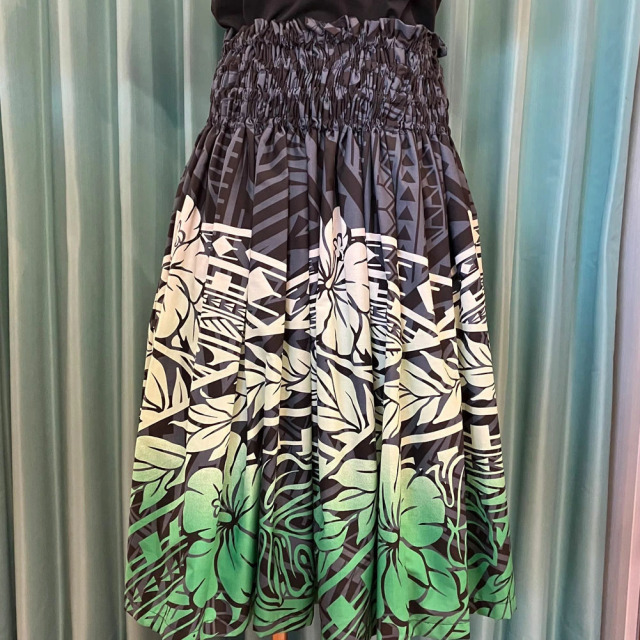 パウスカートシングル大人用 ブラックグリーン ハイビスカス モンステラ