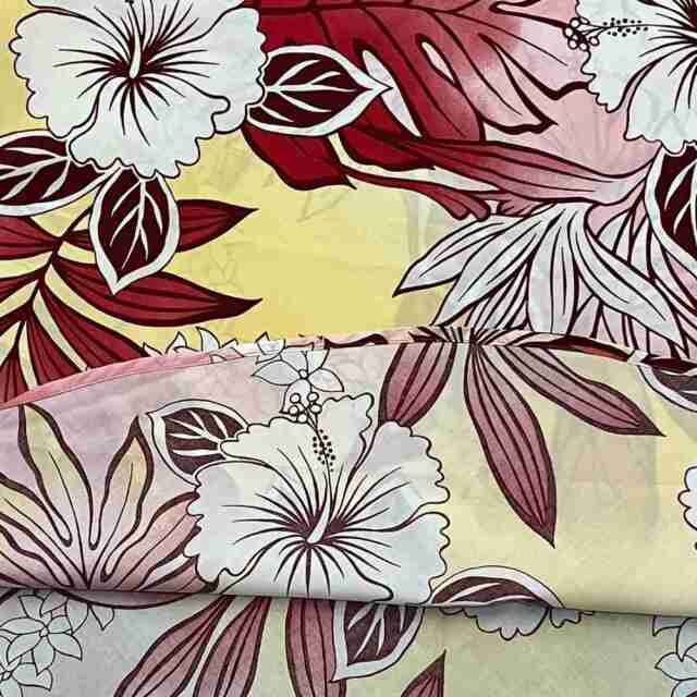 ハワイアン ワンピース 3way イエロー レッド モンステラ・ハイビスカス柄