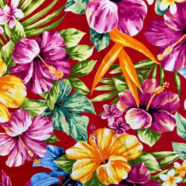 札付き　春うらら×メキシコローズ　ぱんちゃん札　トロピカルガーデン ハワイアン生地 トロピカルフラワー レッド パウスカート生地