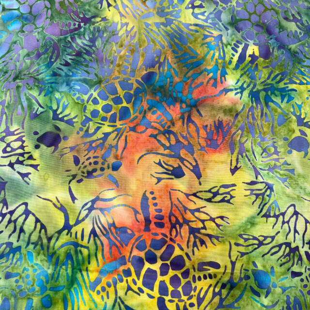 ハワイアン生地 バティック柄 グリーン ホヌ サンゴ ろうけつ染め 手