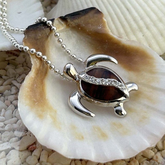 ハワイアンジュエリー ペンダント 海亀ヘッド ネックレス ホヌ シルバーボールチェーン付き