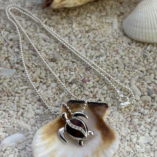 ハワイアンジュエリー ペンダント 海亀ヘッド ネックレス ホヌ シルバーボールチェーン付き