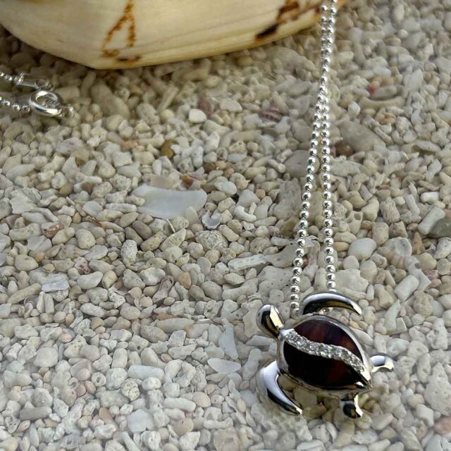 ハワイアンジュエリー ペンダント 海亀ヘッド ネックレス ホヌ シルバーボールチェーン付き