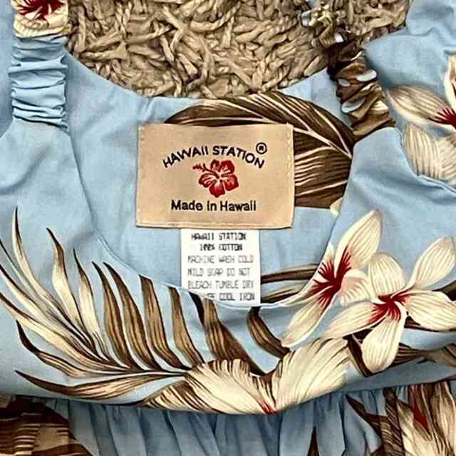 子供服ハワイアン キッズワンピース ライトブルー ハイビスカス モンステラ リーフ