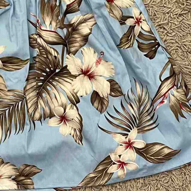 子供服ハワイアン キッズワンピース ライトブルー ハイビスカス モンステラ リーフ