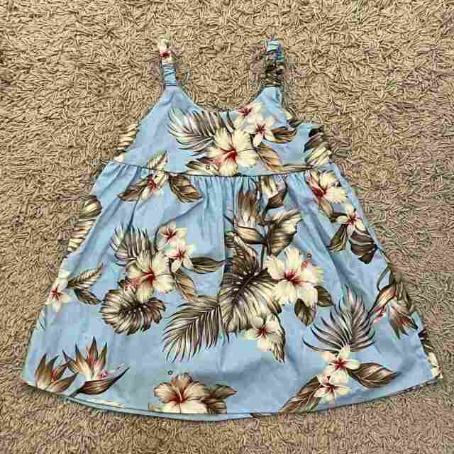 子供服ハワイアン キッズワンピース ライトブルー ハイビスカス モンステラ リーフ