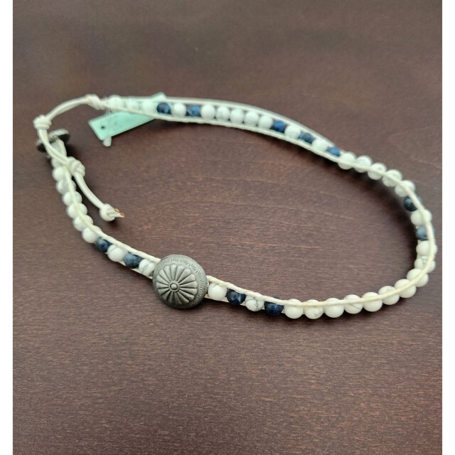 新古品 AQUA アクア コンチョ付きラップブレス 6mm玉 2連 ブレスレットメンズ