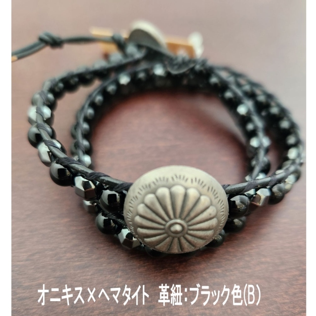 新古品 AQUA アクア コンチョ付きラップブレス 6mm玉 2連 ブレスレットメンズ