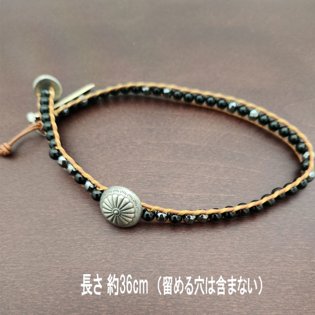 新古品 AQUA アクア コンチョ付きラップブレス 6mm玉 2連 ブレスレットメンズ