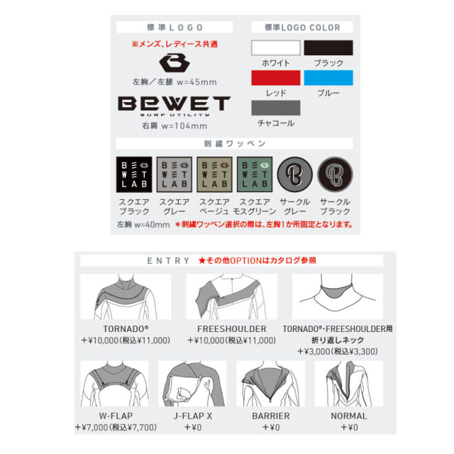 2025春夏 3mm オーダーウェットスーツ フルスーツ BEWET マリーナ