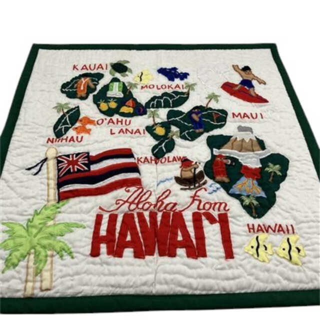 ハワイアンキルト クッションカバー ホワイト ハワイ 地図柄 マップ