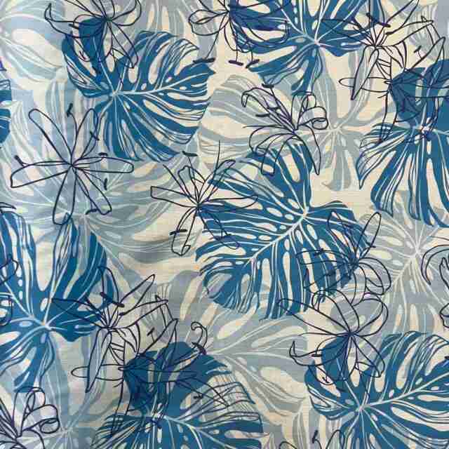 ハワイアン生地 ブルー モンステラ ユリ リリー トロピカルフラワー