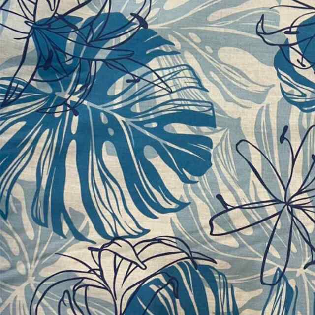 ハワイアン生地 ブルー モンステラ ユリ リリー トロピカルフラワー