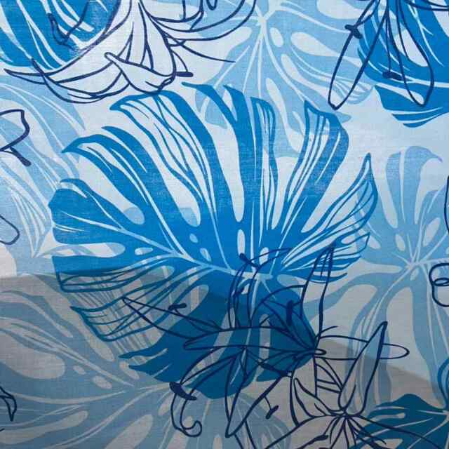 ハワイアン生地 ブルー モンステラ ユリ リリー トロピカルフラワー