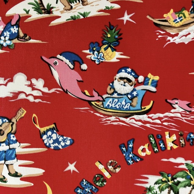 ハワイアン生地ハワイアンクリスマスサンタクロース115cm幅