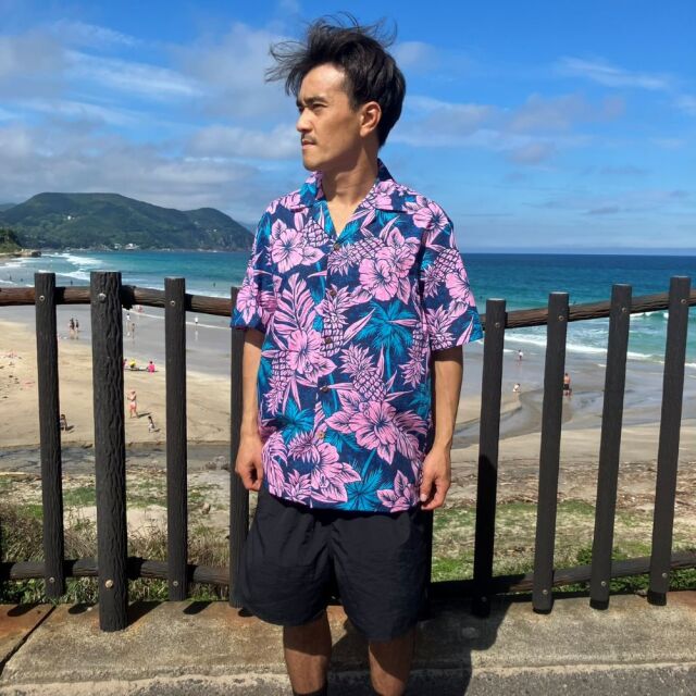 メンズアロハシャツハワイ製ボタニカル総柄