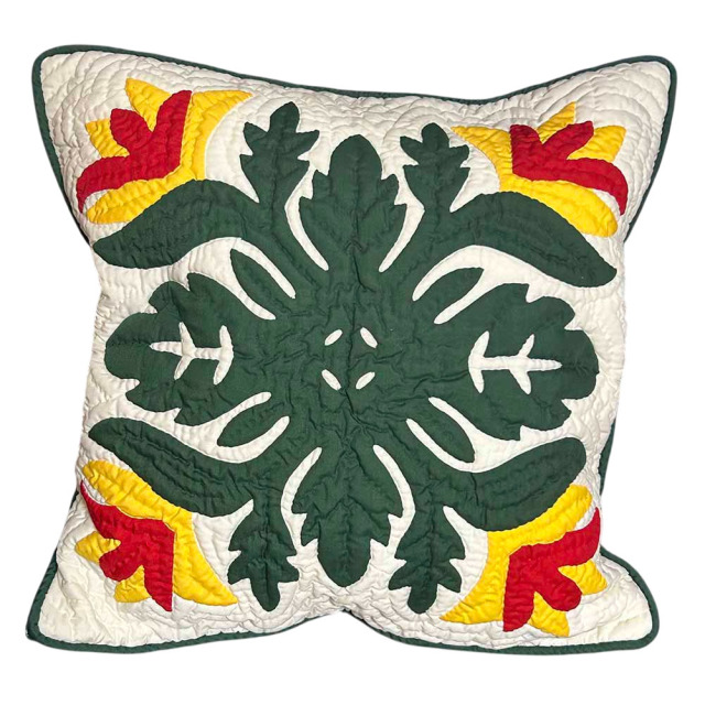 ハワイアンキルト クッションカバー 極楽鳥花 レッド 46cm×46cm 完成品 ハンドメイド