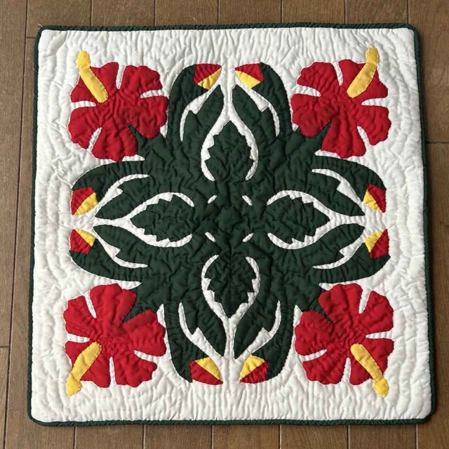 ハワイアンキルト クッションカバー 極楽鳥花 オレンジ 46cm×46cm 完成品 ハンドメイド
