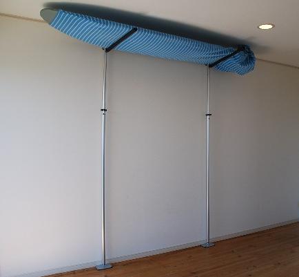 室内用サーフボードラック アルミポール・ツッパリ君ロング用セット( 固定平行アーム )/室内用サーフボードラック ロングボードラック サーフィン