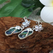 ハワイアンジュエリーシルバー キャッチピアス オパールビーチサンダルプルメリア