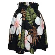 パウスカートシングル大人用　ブラック　モンステラ×ハイビスカス柄/フラダンス