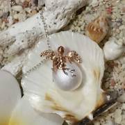 ハワイアンジュエリー シルバーチェーン付きペンダントネックレス ベイビーホヌ(ピンク)