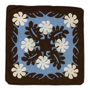 ハワイアンキルト　　45cm×45cm用クッションカバー　ブラウン×ブルー/Hawaiianquilt　インテリア　ハワイアン雑貨