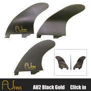 AU FIN エーユーフィン　AU LR　Thruster　グラスフィン　ブラック/ゴールド　Full Base　フューチャータイプ Mサイズ  3フィン