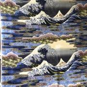 ハワイアン生地 富士山＆波　Mt.FUJI&WAVE TX-17-27-Navy