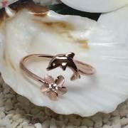 ハワイアンジュエリー ピンクシルバートゥーリング イルカ×プルメリア/ピンキーリング Toe Ring 足用 指輪