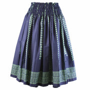 パウスカートシングル大人用 ネイビー タパ×レフア柄 3本ゴム 73cm