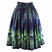 パウスカートシングル大人用 ネイビー タパ×レフア柄 3本ゴム 73cm