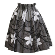 パウスカートシングル大人用  ブラック プルメリア カパ タパ柄 3本ゴム 73cm 4ヤード使用