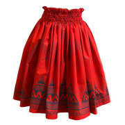 パウスカートシングル大人用  レッド カパ タパ柄 3本ゴム 73cm 4ヤード使用