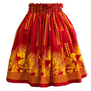 パウスカートシングル大人用  レッド×イエロー レフア カパ タパ  3本ゴム 73cm