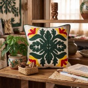 ハワイアンキルト クッションカバー 極楽鳥花 レッド 46cm×46cm 完成品 ハンドメイド