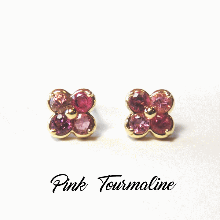 Marionベーシック フラワー ピンクトルマリンピアス トルマリン スタッドピアス お花デザイン １０月誕生石 Marion Jewel