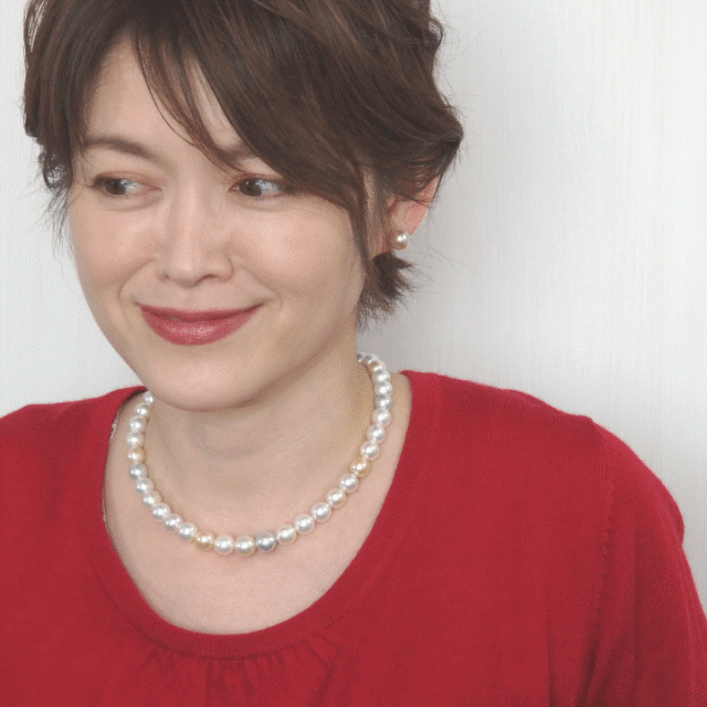 あこや無調色マルチカラーネックレス