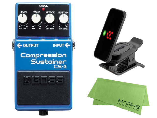 【即納可能】BOSS Compression Sustainer CS-3 + KORG Pitchclip 2 PC-2 + マークスオリジナルクロス セット（新品）【送料無料】【区分A】